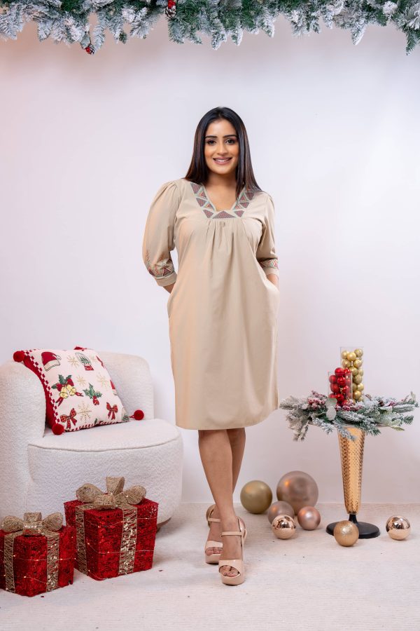 Geometric Embroidered Short Dress - Image 2