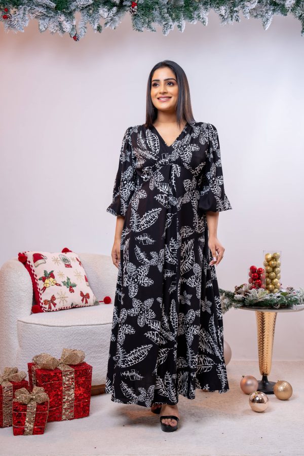 Patterned Empire Lined Maxi Dress - Image 2