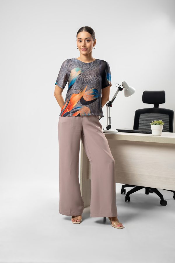 Floral Printed Jewel Necked Top - Image 2
