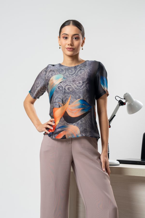 Floral Printed Jewel Necked Top