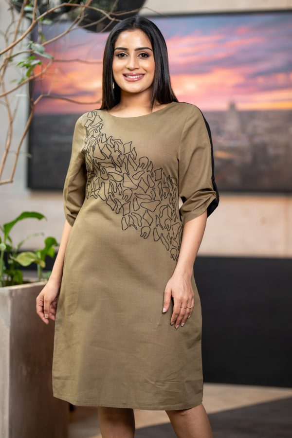 Two-Tone Embroidery Short Dress