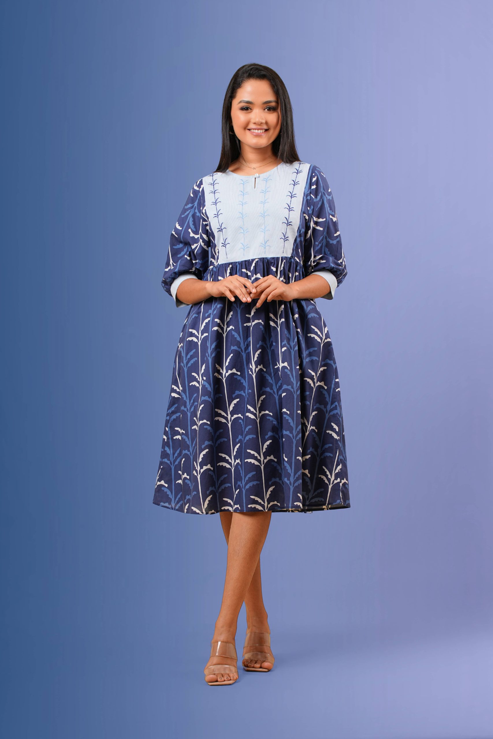 Embroidered Two-Tone Patterned Short Dress