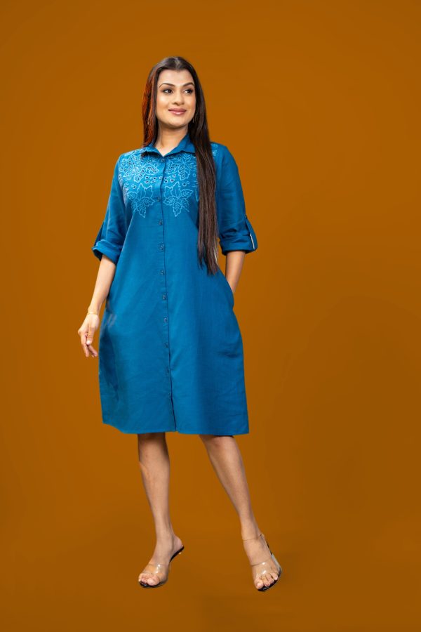Cut-Embroidered Button Up Shirt Dress - Image 4
