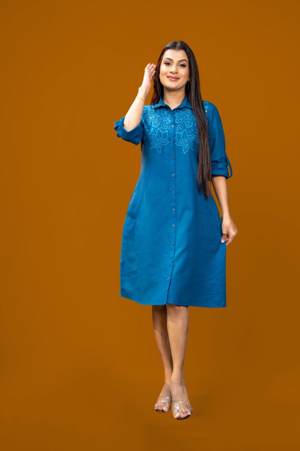 Cut-Embroidered Button Up Shirt Dress - Image 3