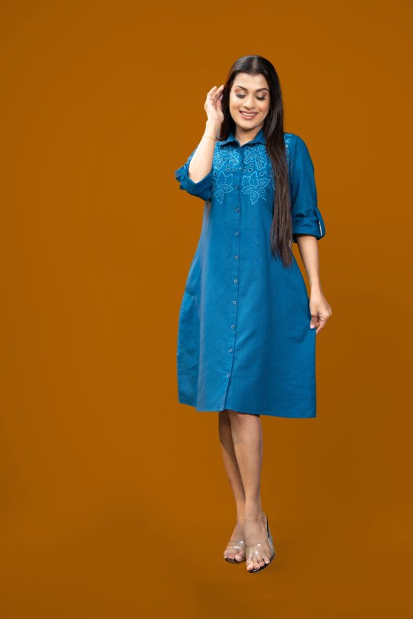 Cut-Embroidered Button Up Shirt Dress - Image 2