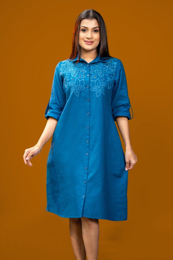 Cut-Embroidered Button Up Shirt Dress