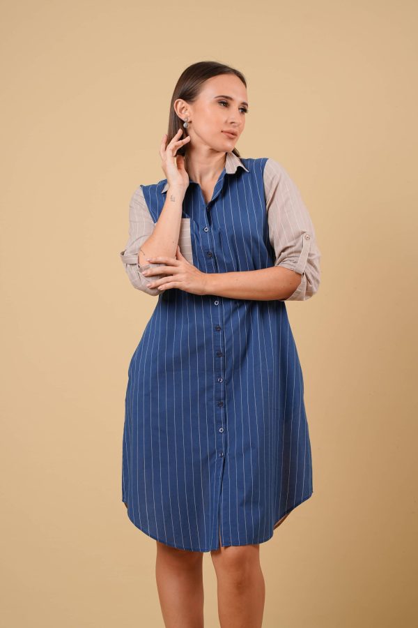 Striped Pocket Detail Shirt Dress - Image 4
