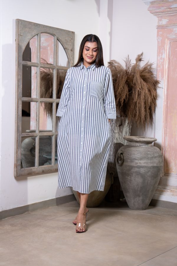 Loose Fitted Stripe Print Midi Shirt Dress - Image 3