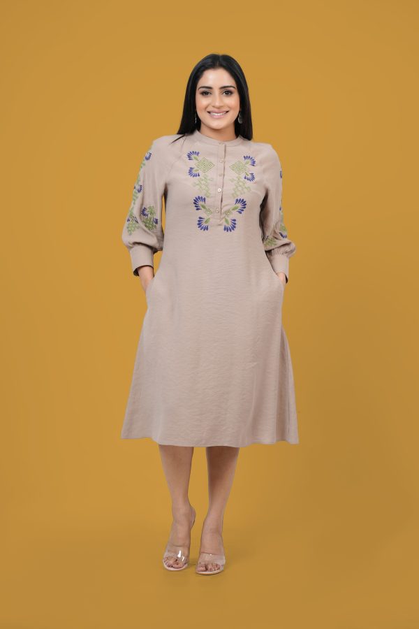 Raglan Sleeve Embroidered Short Dress - Image 5