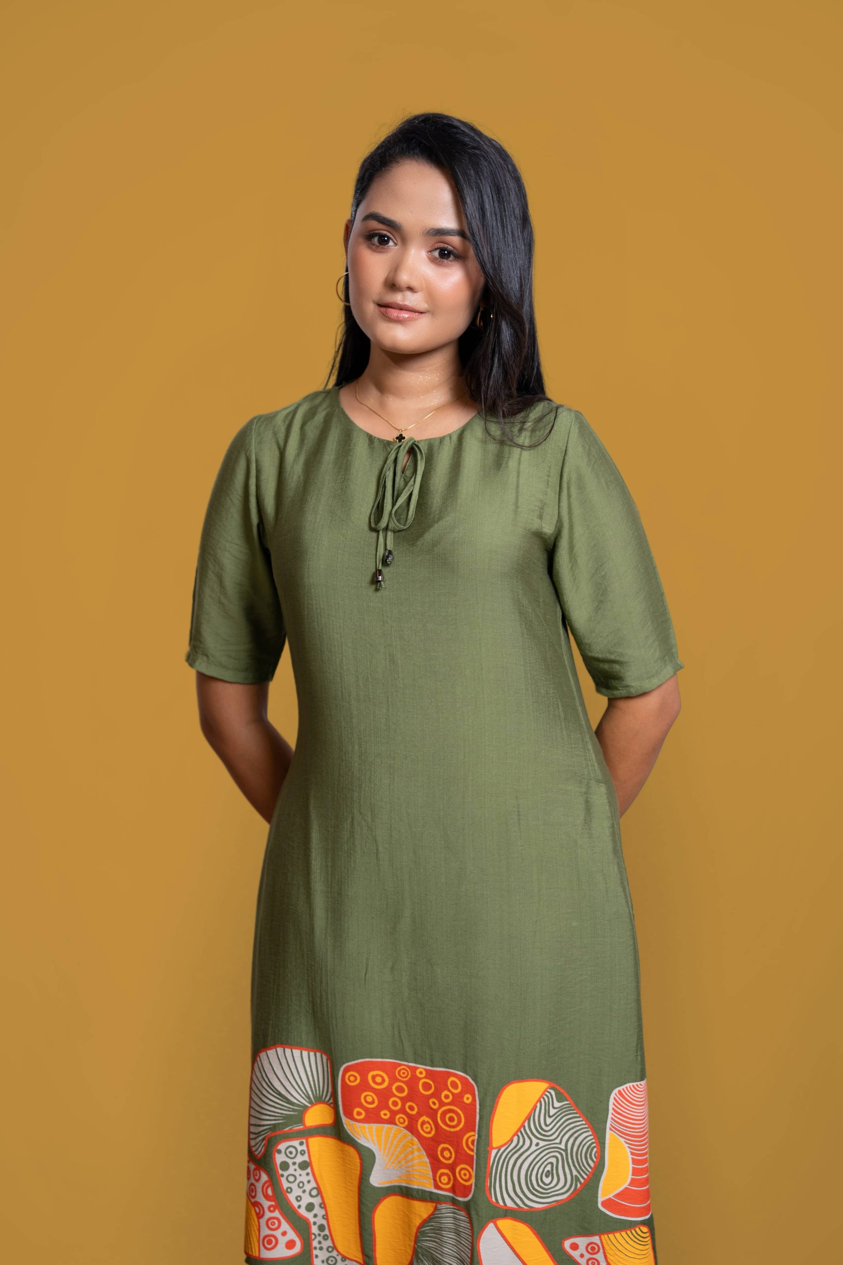 Printed Neck Tie-Up Dress - Image 5