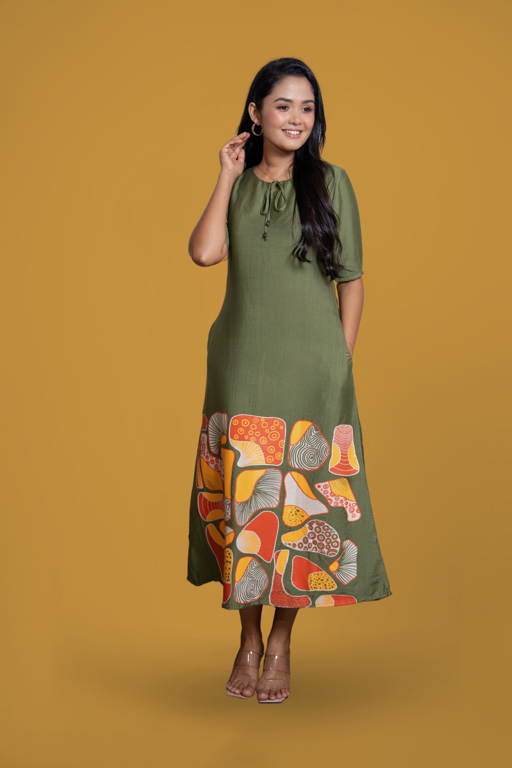 Printed Neck Tie-Up Dress - Image 2