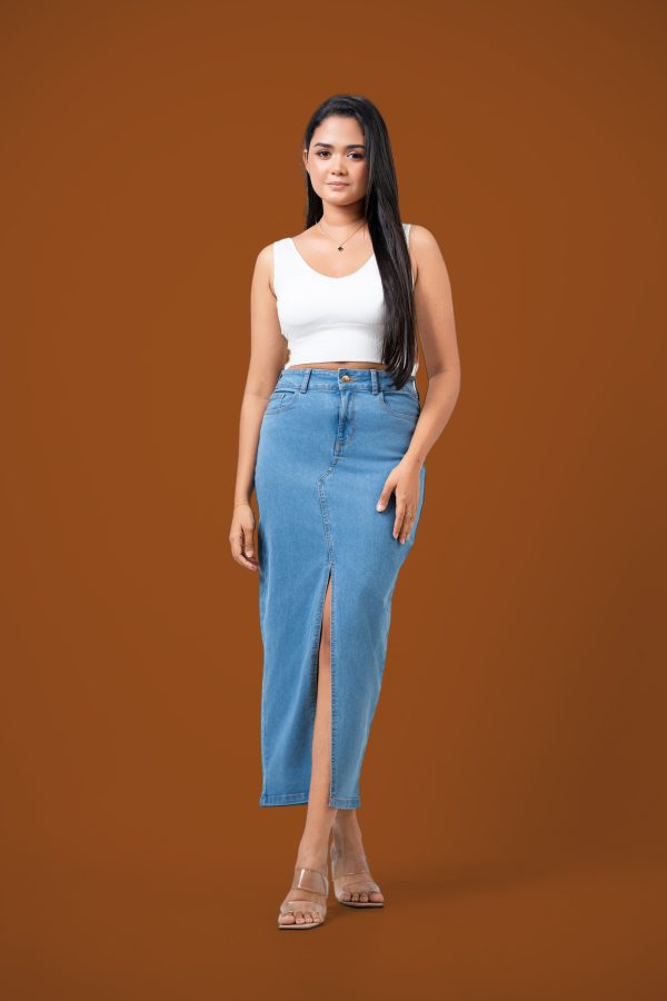 Front Slit Denim Skirt - Image 5