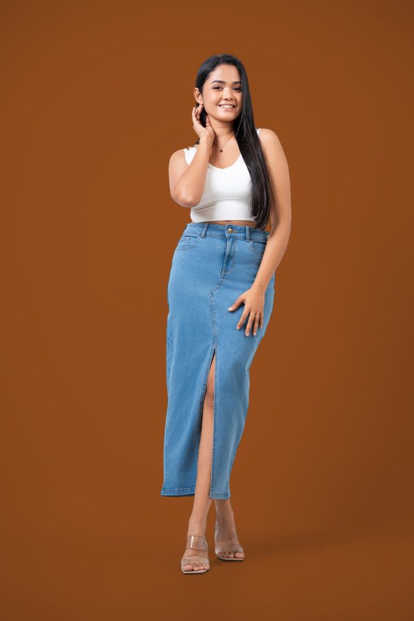 Front Slit Denim Skirt - Image 2