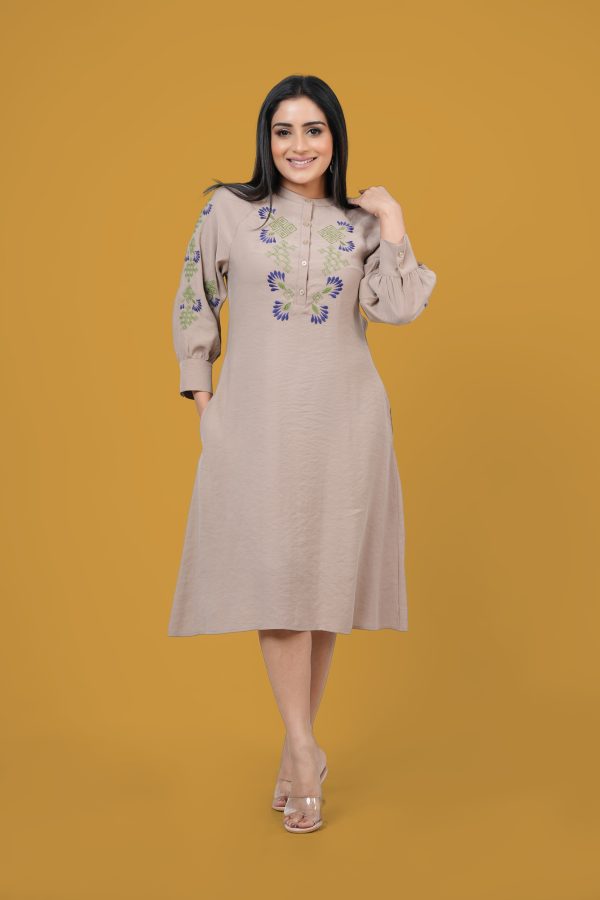 Raglan Sleeve Embroidered Short Dress - Image 4