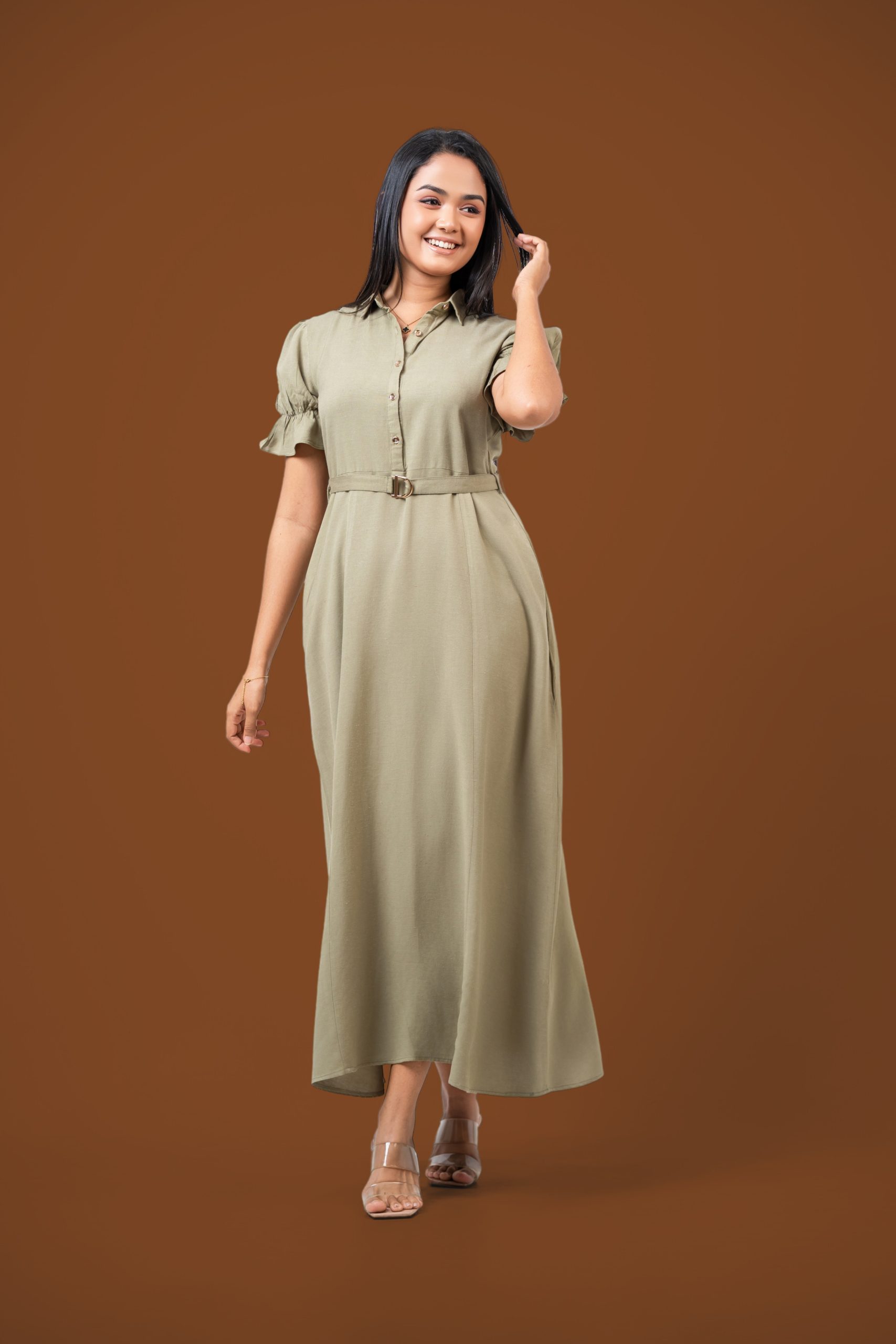 Puff Sleeve Belted Maxi Dress - Image 3