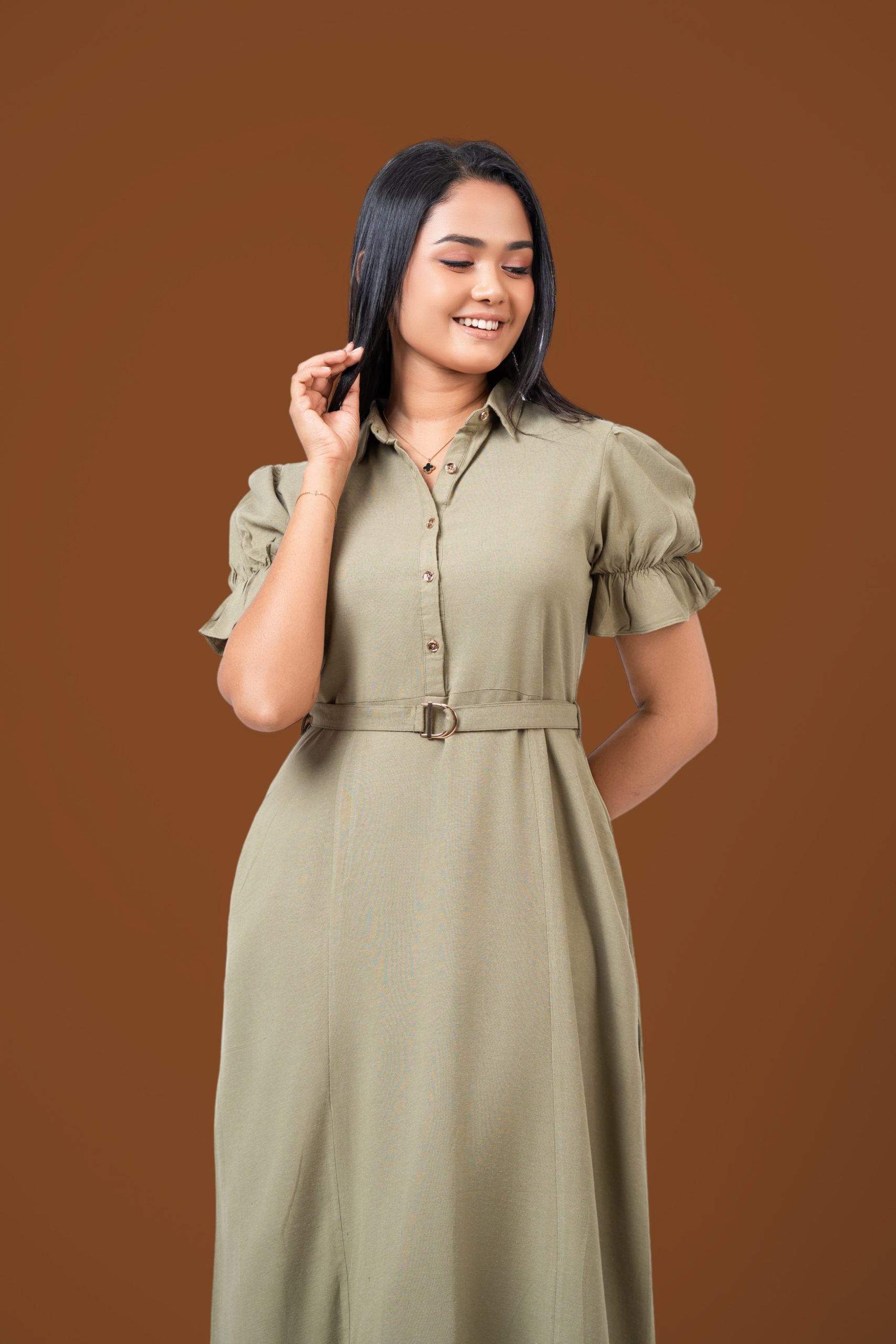 Puff Sleeve Belted Maxi Dress - Image 2