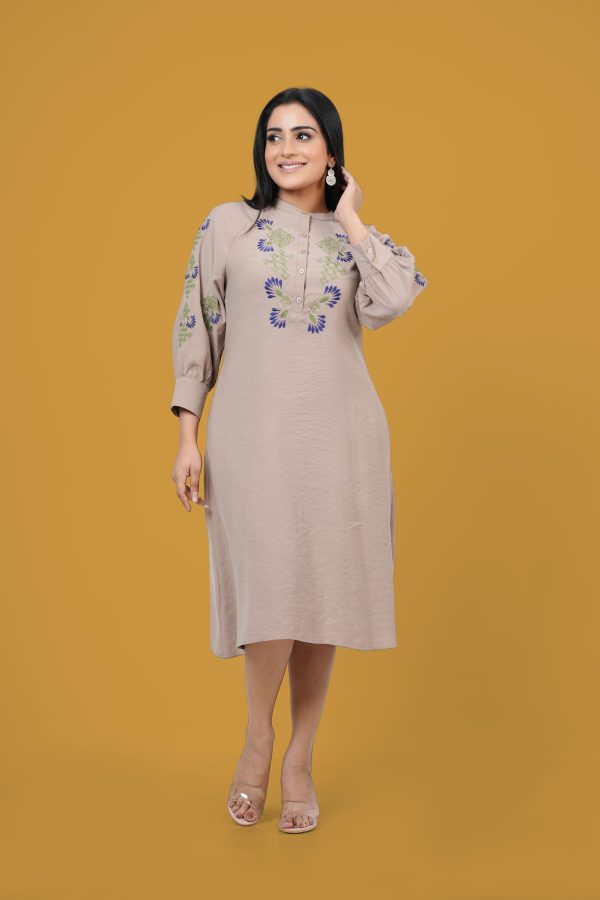 Raglan Sleeve Embroidered Short Dress - Image 3