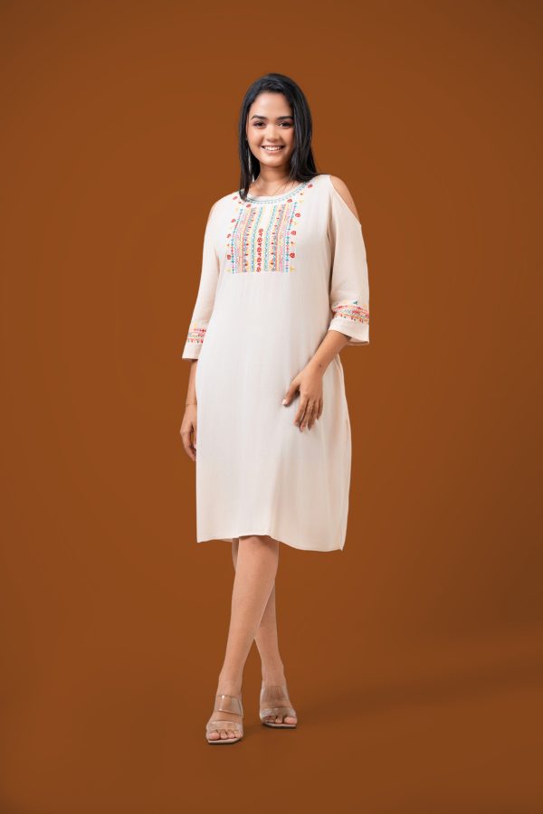 Shoulder Cutout Embroidery Dress - Image 4