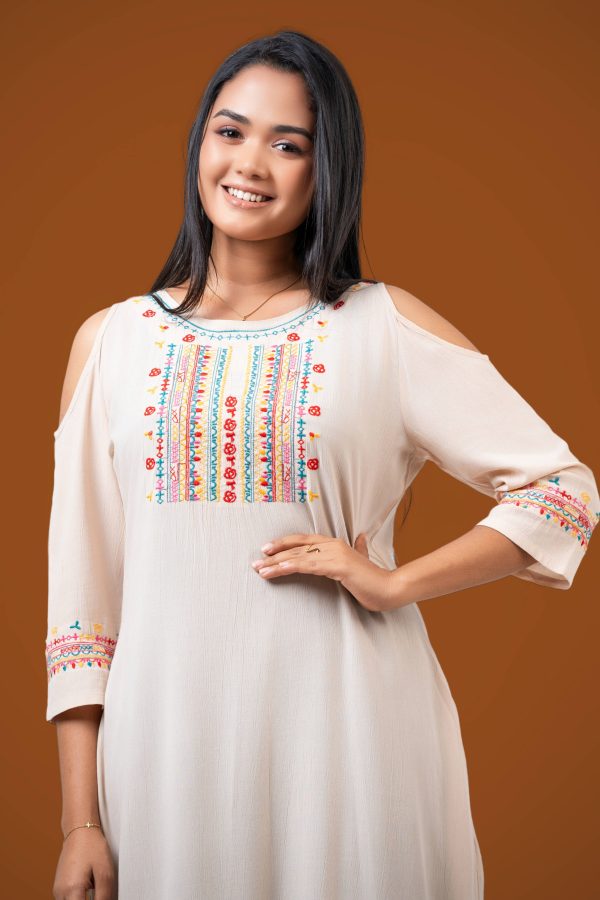 Shoulder Cutout Embroidery Dress