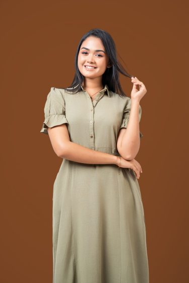 Puff Sleeve Belted Maxi Dress