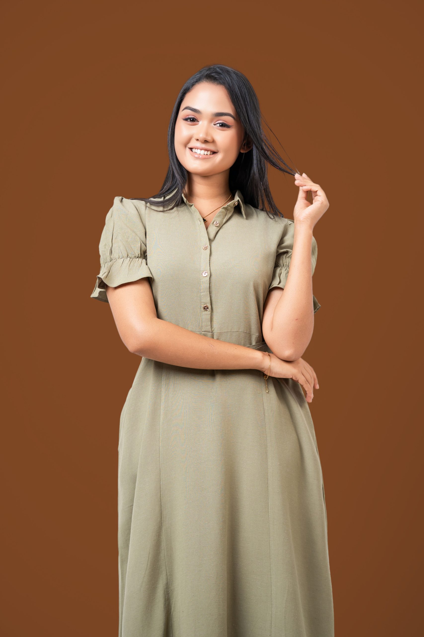 Puff Sleeve Belted Maxi Dress