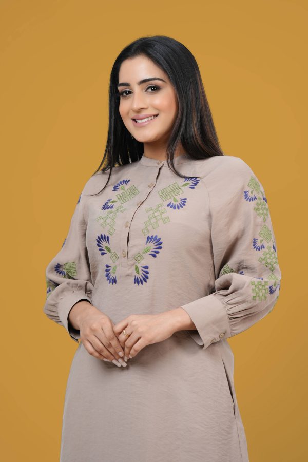 Raglan Sleeve Embroidered Short Dress - Image 2