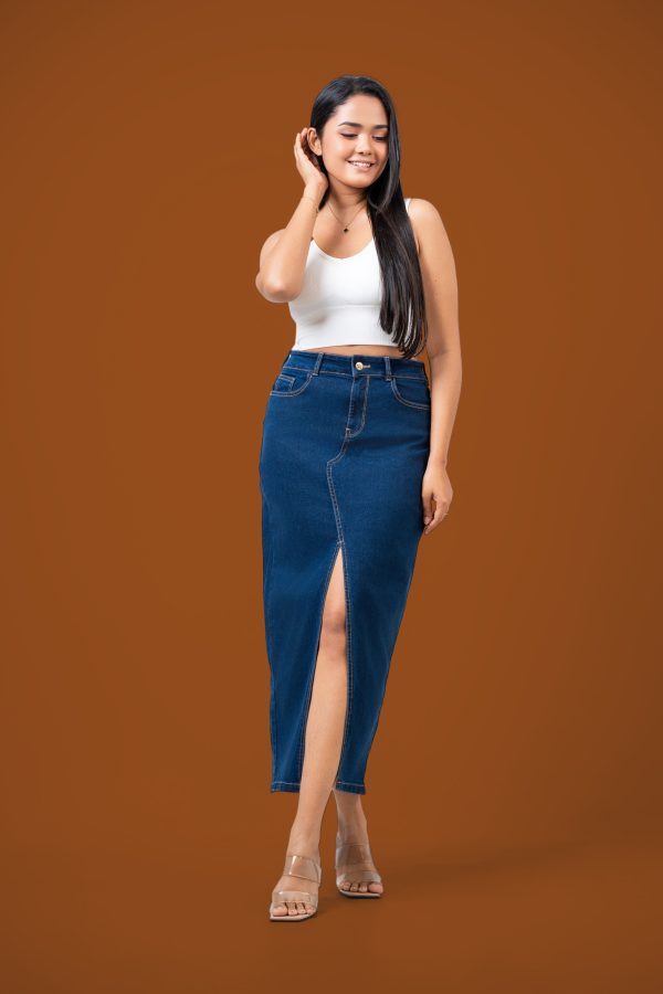 Front Slit Denim Skirt - Image 8