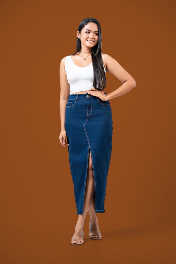 Front Slit Denim Skirt