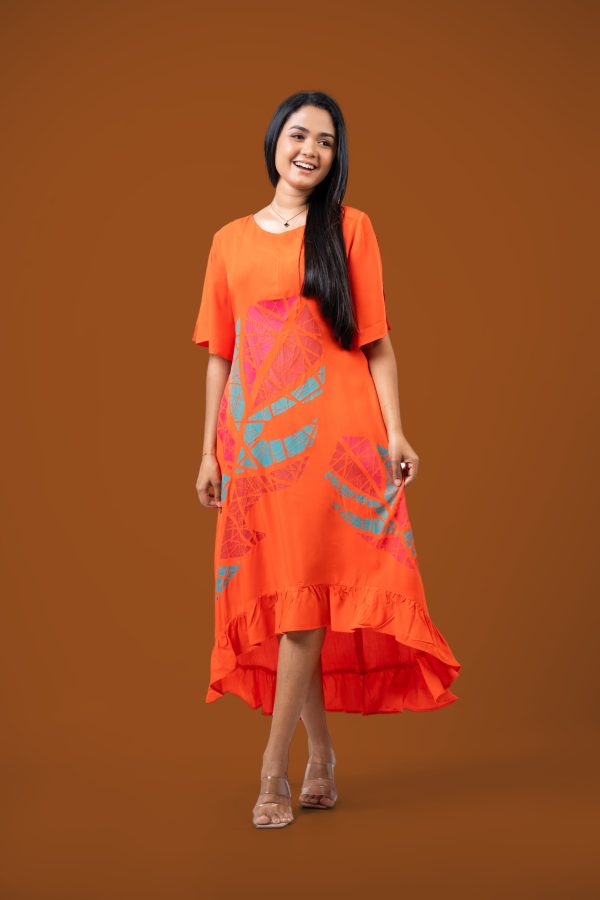 Printed Frilled Hem Detailed High-Low Midi Dress - Image 4