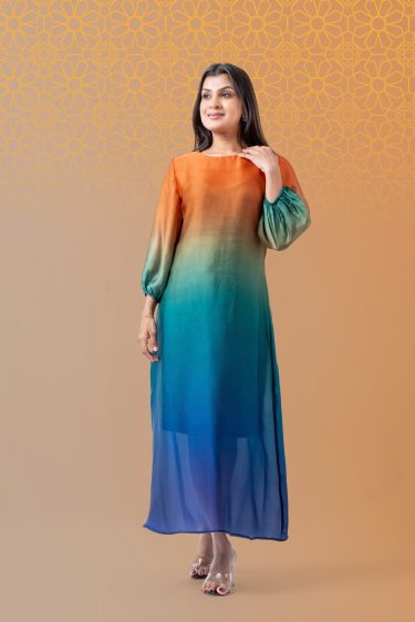 Puff Sleeve Ombre Maxi Dress