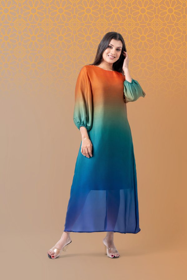 Puff Sleeve Ombre Maxi Dress - Image 4