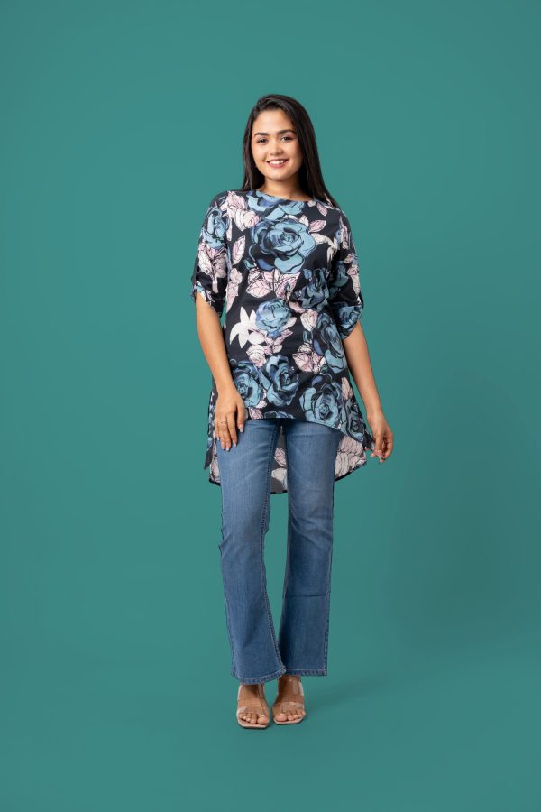 Floral Patterned High-Low Long Top - Image 3