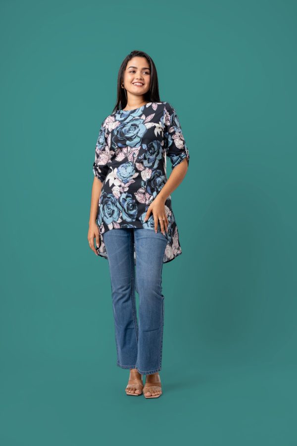 Floral Patterned High-Low Long Top - Image 5