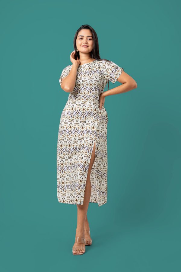 Abstract Patterned Front Slit Detail Midi Dress - Image 3