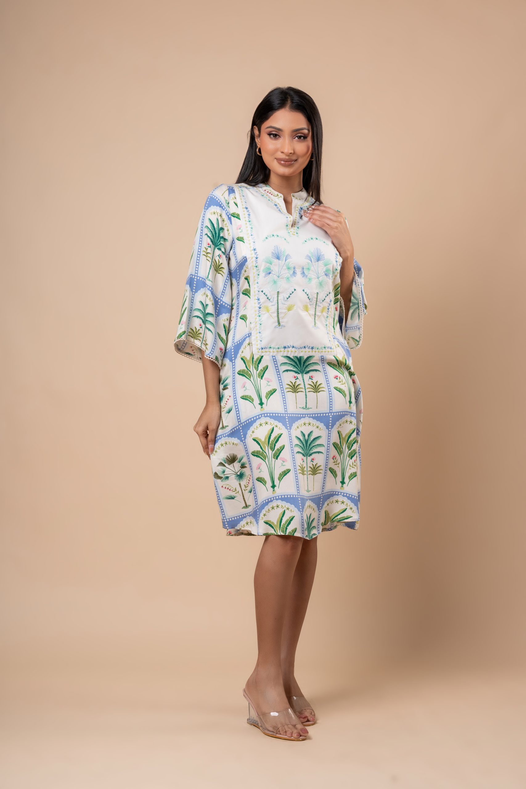 Botanical Patterned Embroidered Short Dress - Image 2