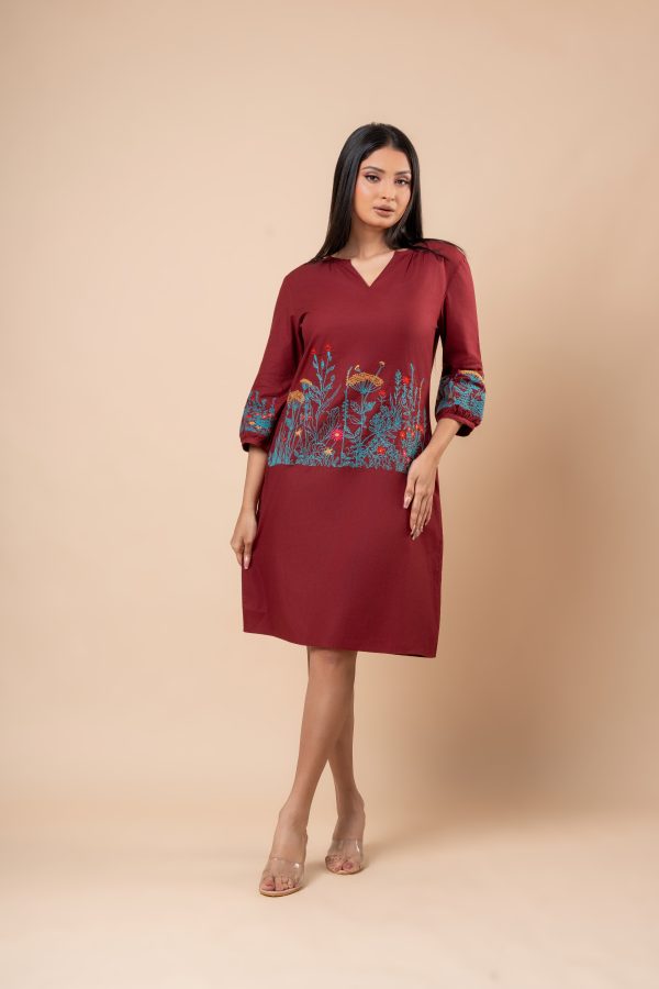Floral Embroidered Notch Necked Short Dress - Image 2