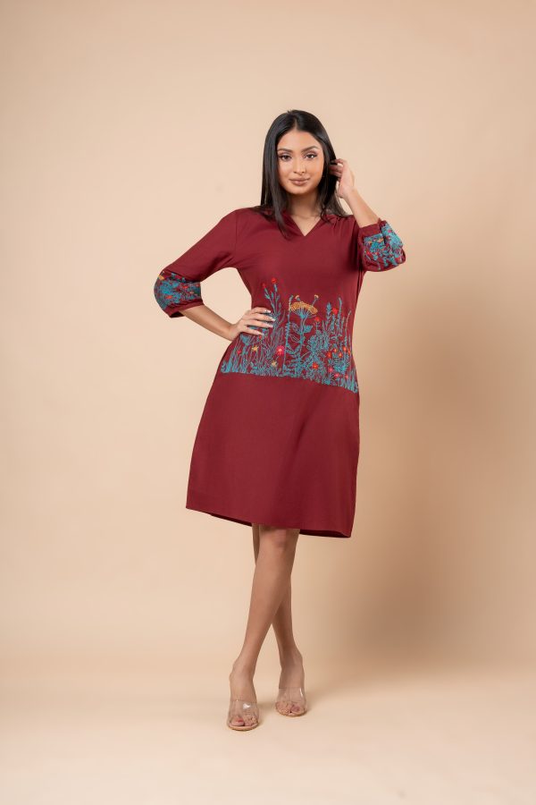 Floral Embroidered Notch Necked Short Dress - Image 3