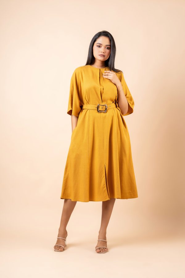 Belt Detailed Maggie Sleeved Midi Dress - Image 2