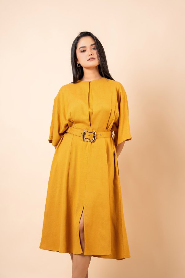 Belt Detailed Maggie Sleeved Midi Dress - Image 5