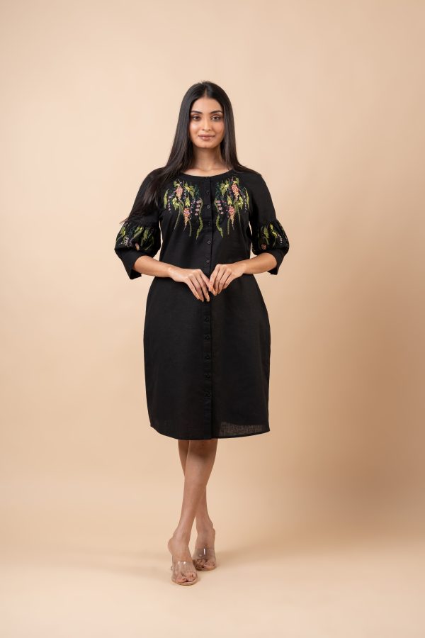 Floral Embroidery Detail Button-Down Short Dress - Image 3