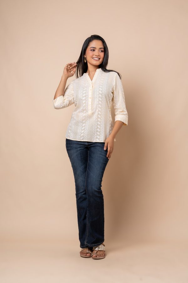 Half Button-Down Shirt Blouse - Image 4