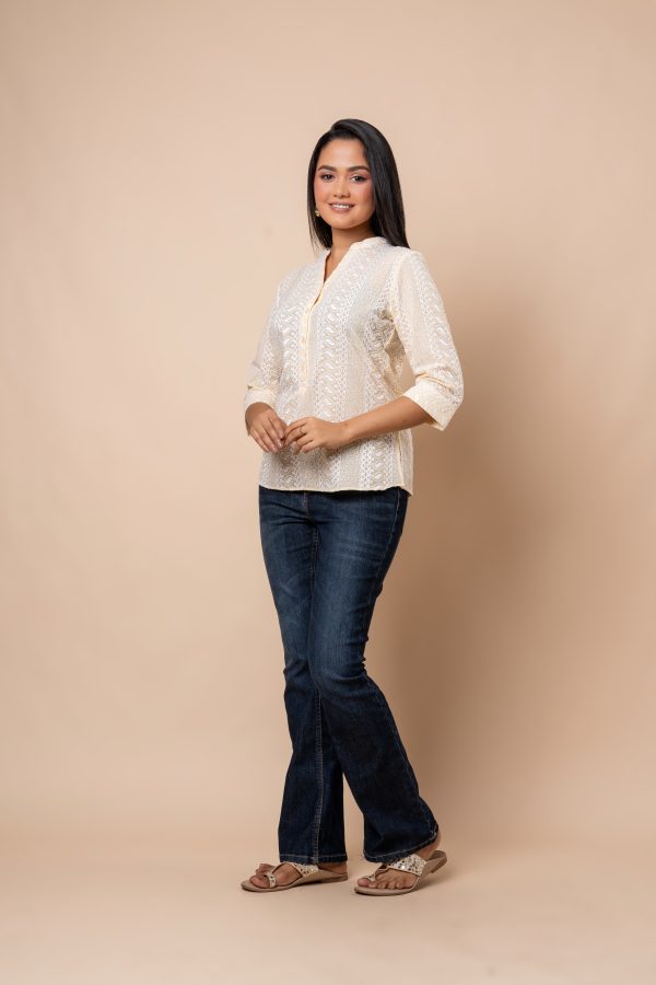 Half Button-Down Shirt Blouse - Image 5