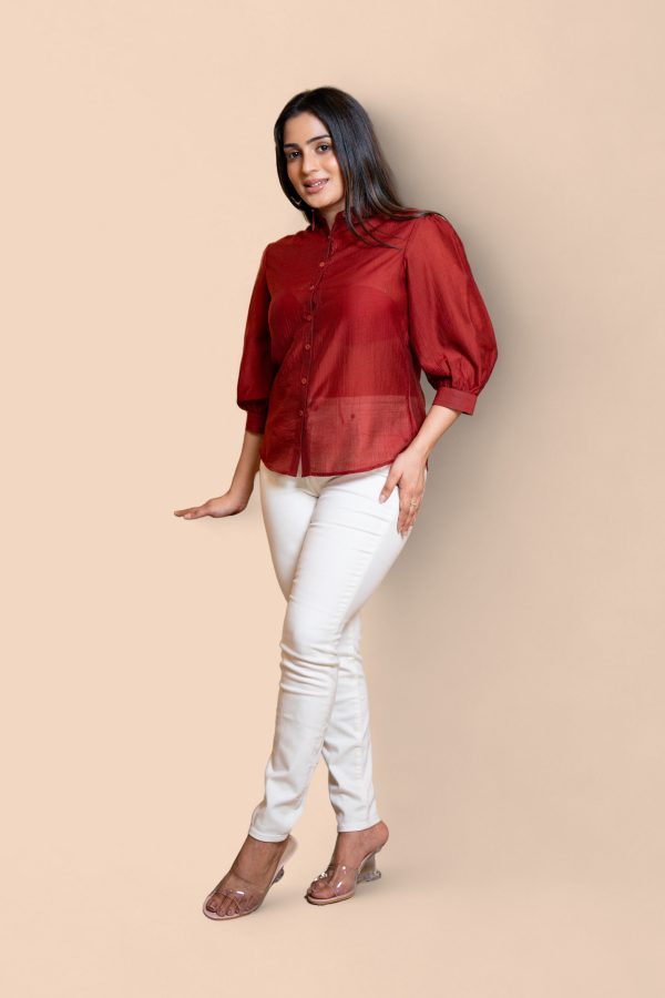 Puff Sleeve Button-Down Shirt Blouse - Image 4