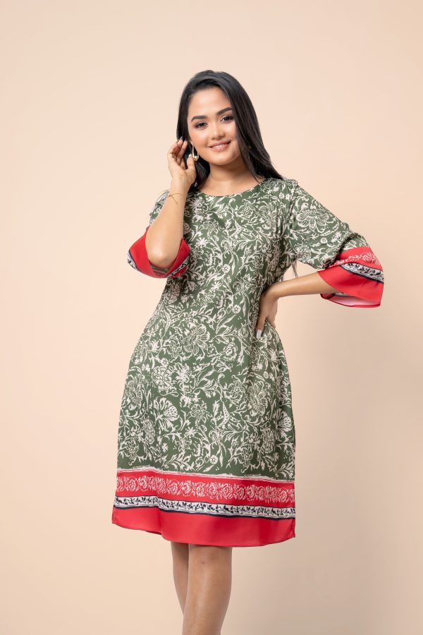 Floral Contrast Border Patterned Short Dress - Image 2