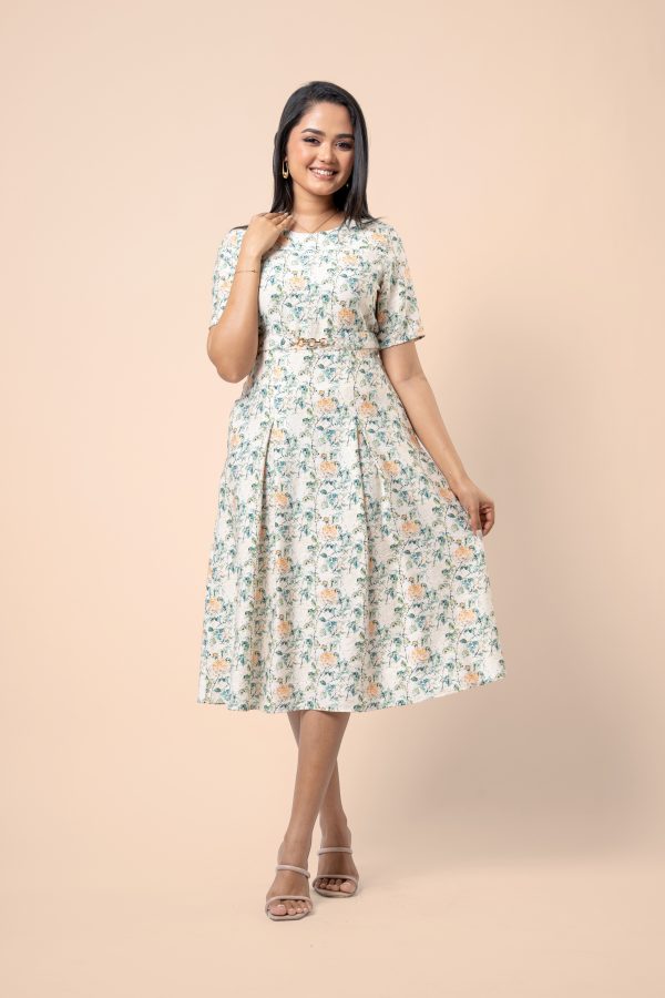 Floral Patterned Front Buckle Detail Midi Dress - Image 3