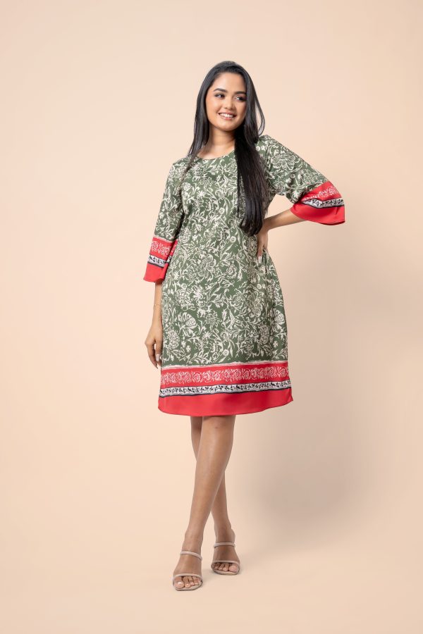 Floral Contrast Border Patterned Short Dress - Image 5