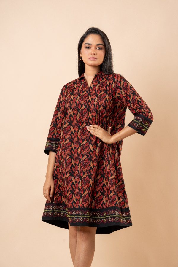 Contrast Embroidery Detail Collared Short Dress - Image 2