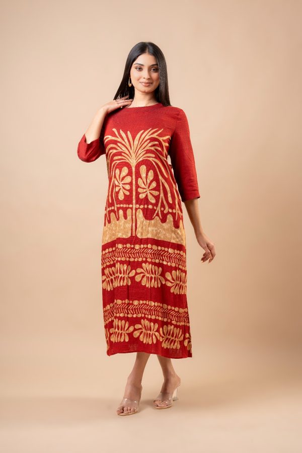 Abstract Botanical Patterned Midi Dress - Image 3
