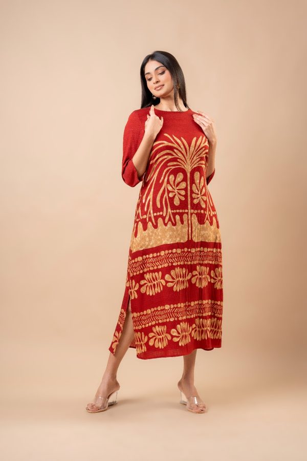 Abstract Botanical Patterned Midi Dress - Image 4
