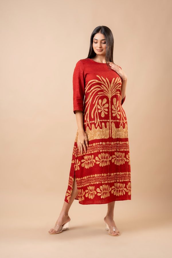 Abstract Botanical Patterned Midi Dress - Image 5